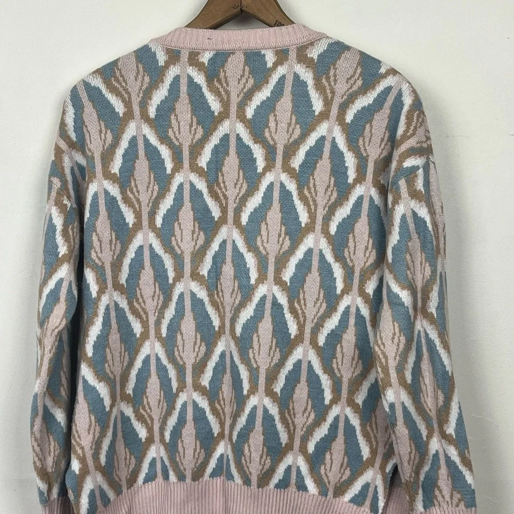 Laundry by Shelli Segal Pink Blue Geometric Ikat Crewneck Sweater XS *Flaws* - Picture 5 of 8